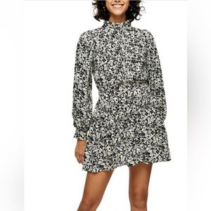 Topshop pintuck mock neck long sleeve mini dress